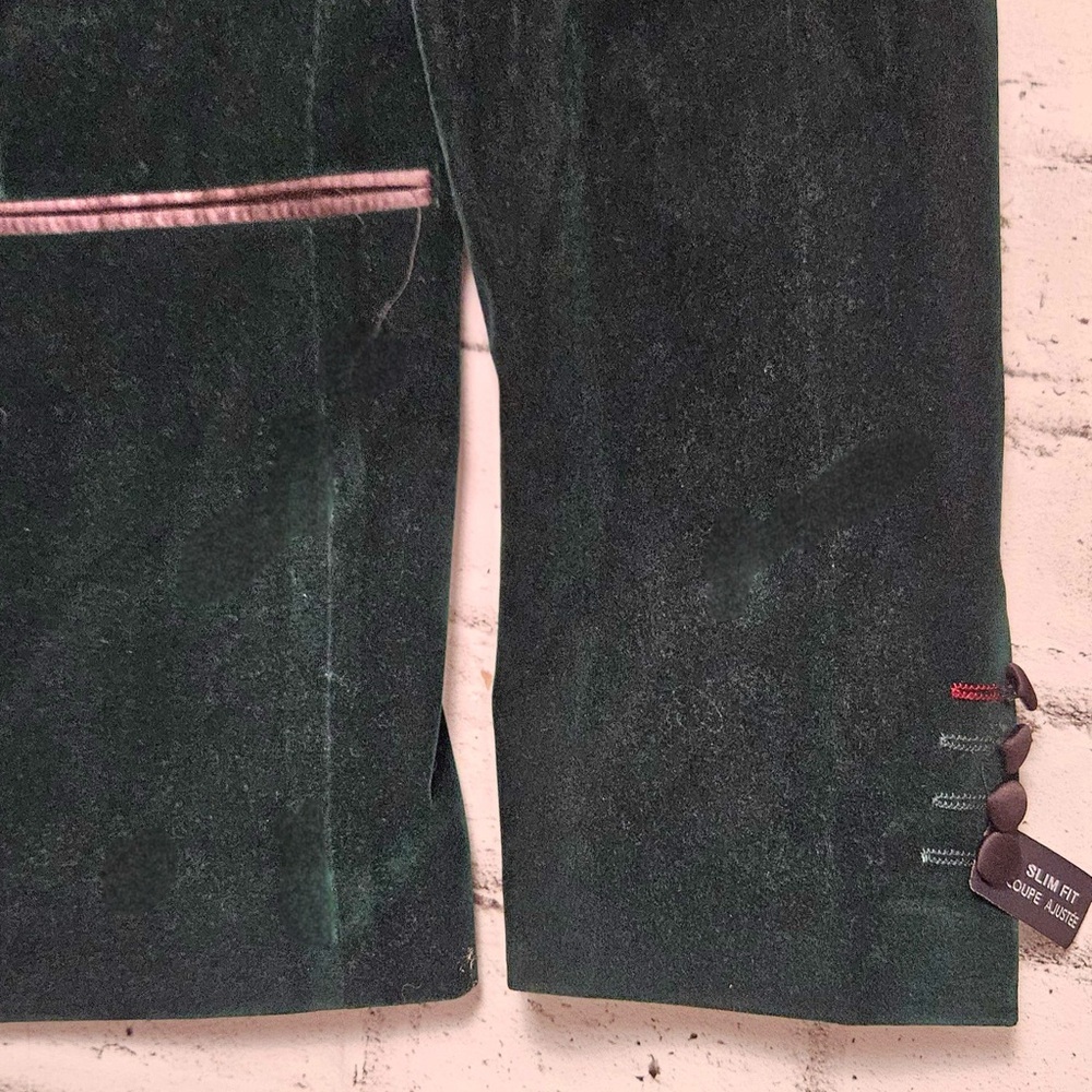 JH Design Green Velvet Tuxedo Blazer Floral Satin Lining 44R Mens - Picture 6 of 12
